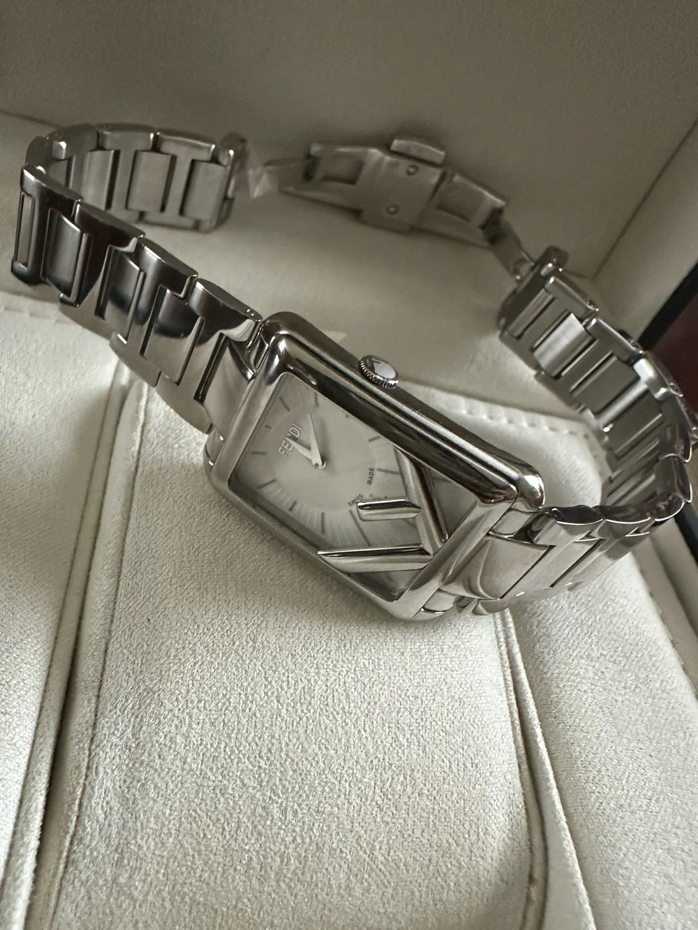 Fendi Silver White Rectangular Bracelet Watch